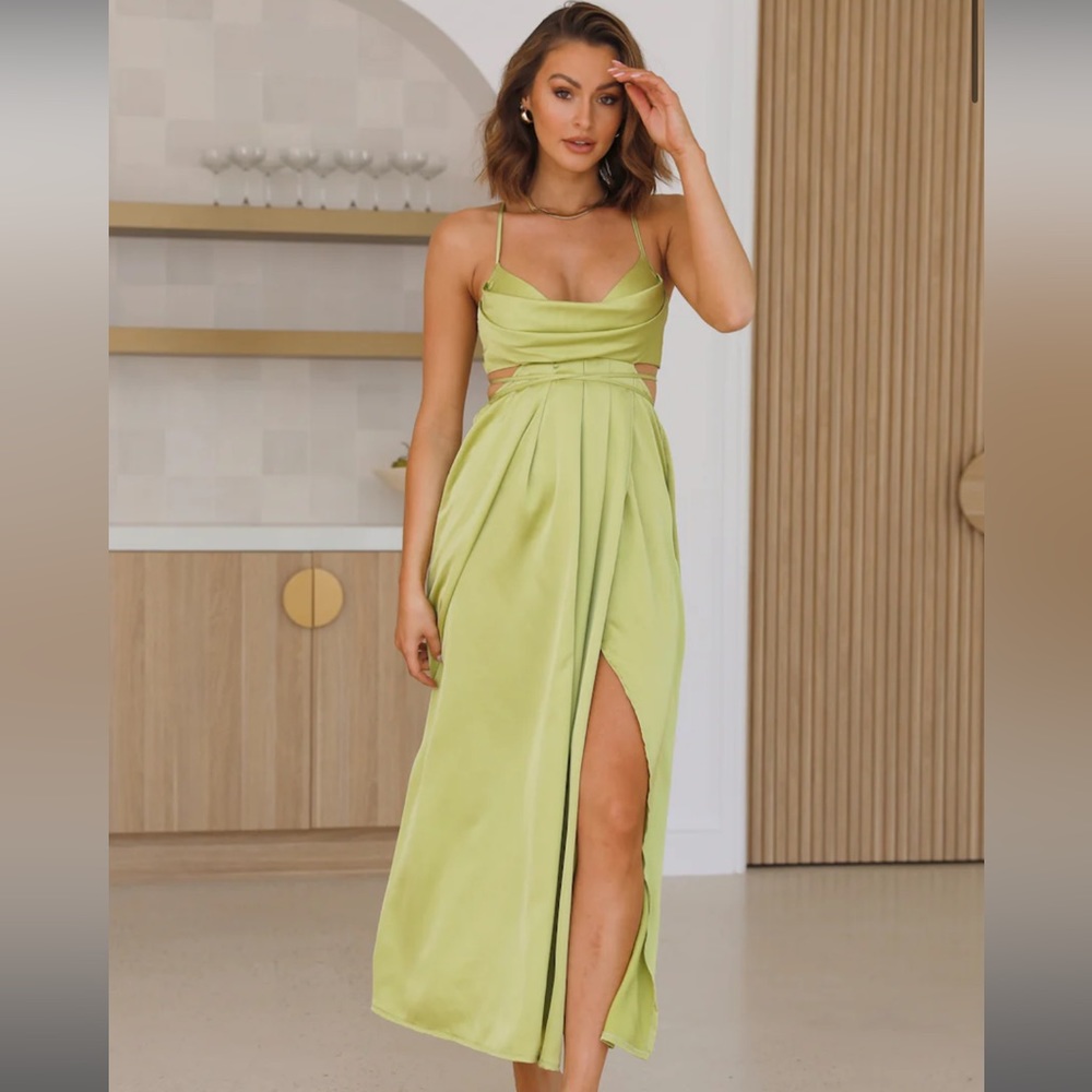 EARLY MORNINGS SATIN MAXI DRESS GREEN